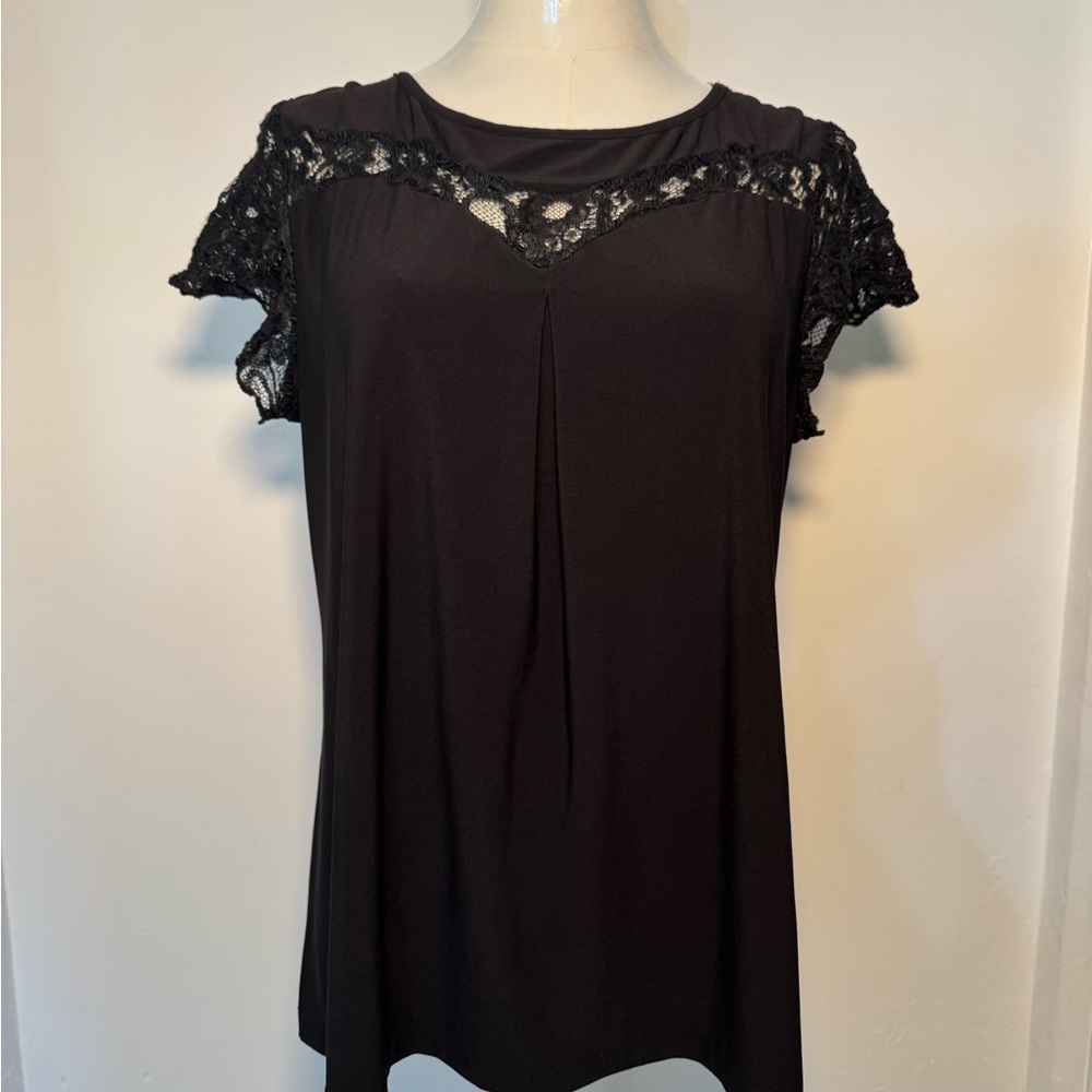 Emma & Olive Elegant Black Lace Sleeve Top